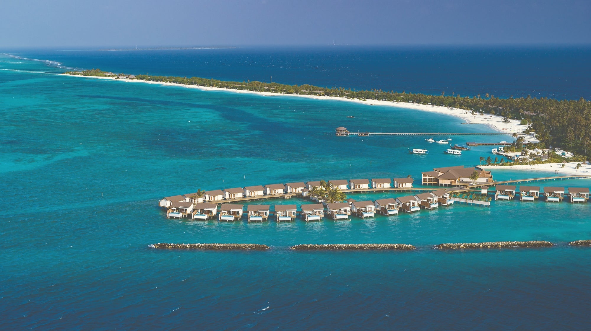 Kanifushi from above. The largest property in the OV portfolio, 152 villas across the substantial Lhaviyani Atoll island.