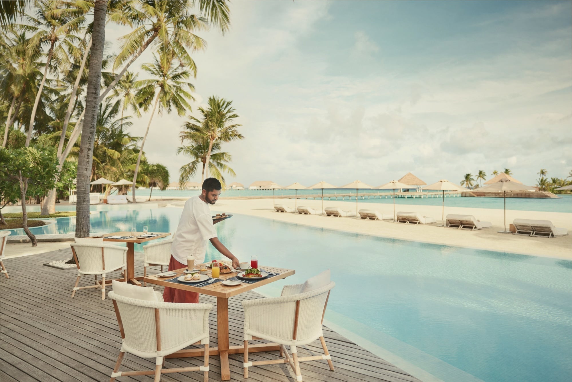 Madi. The overwater Asian restaurant, the property's main evening venue with COMO's restraint applied throughout.