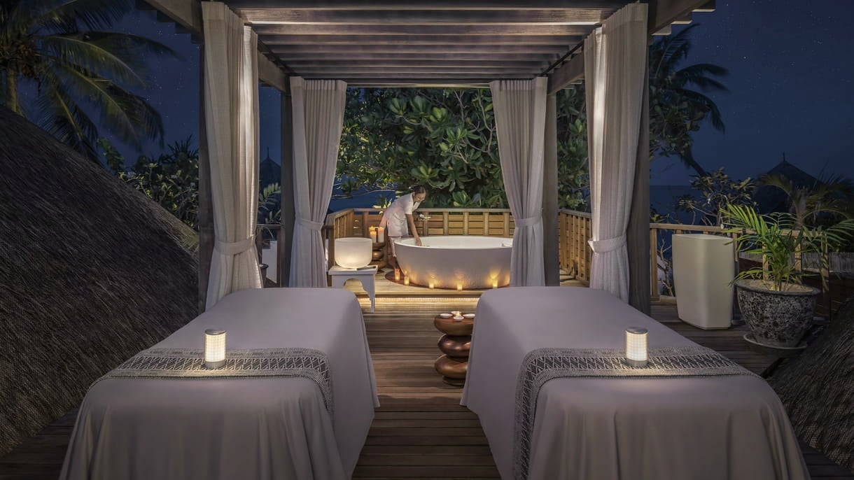 The Spa Island. Kuda Huraa's dedicated spa island, accessed by short shuttle boat from the main resort.