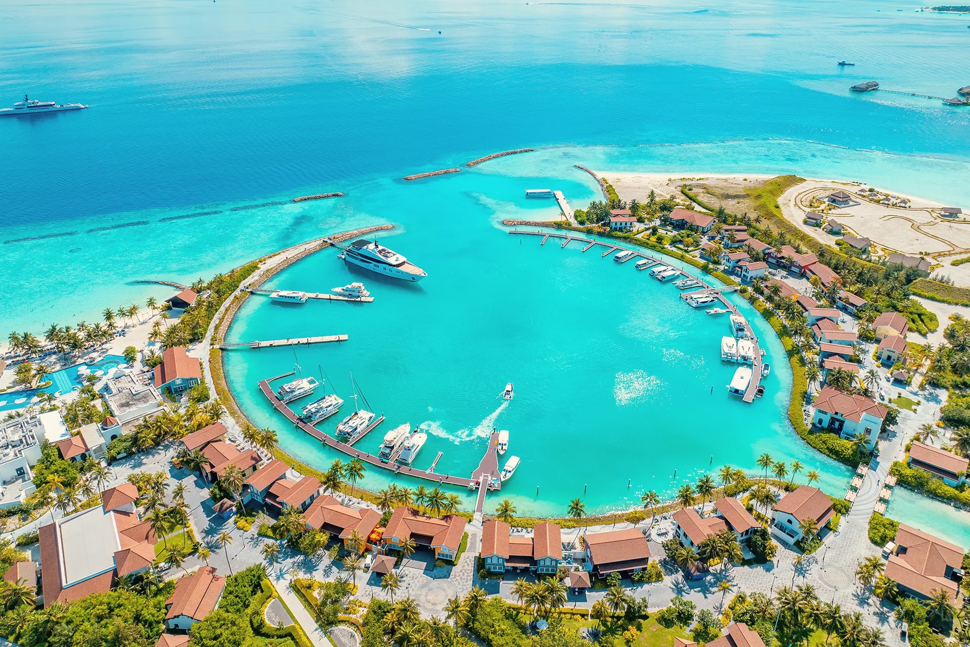 The Crossroads complex from above. Hard Rock occupies its section of the South Malé development, nine kilometres from Velana International Airport.