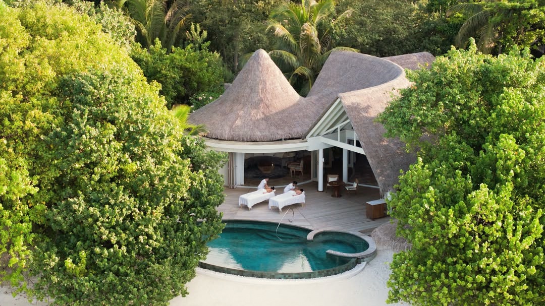 The spa treatment room. Open to the ocean breeze, positioned at the quieter end of the island.