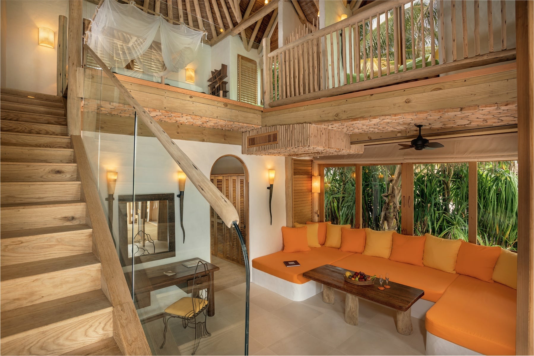 Crusoe villa interior. The original Soneva concept villa that has aged across three decades of barefoot luxury operation.
