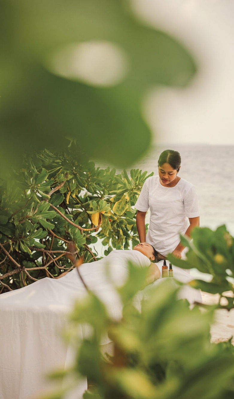 The spa or wellness pavilion. Soneva's wellness offering is built into the property's operating rhythm, not offered as an optional add-on.
