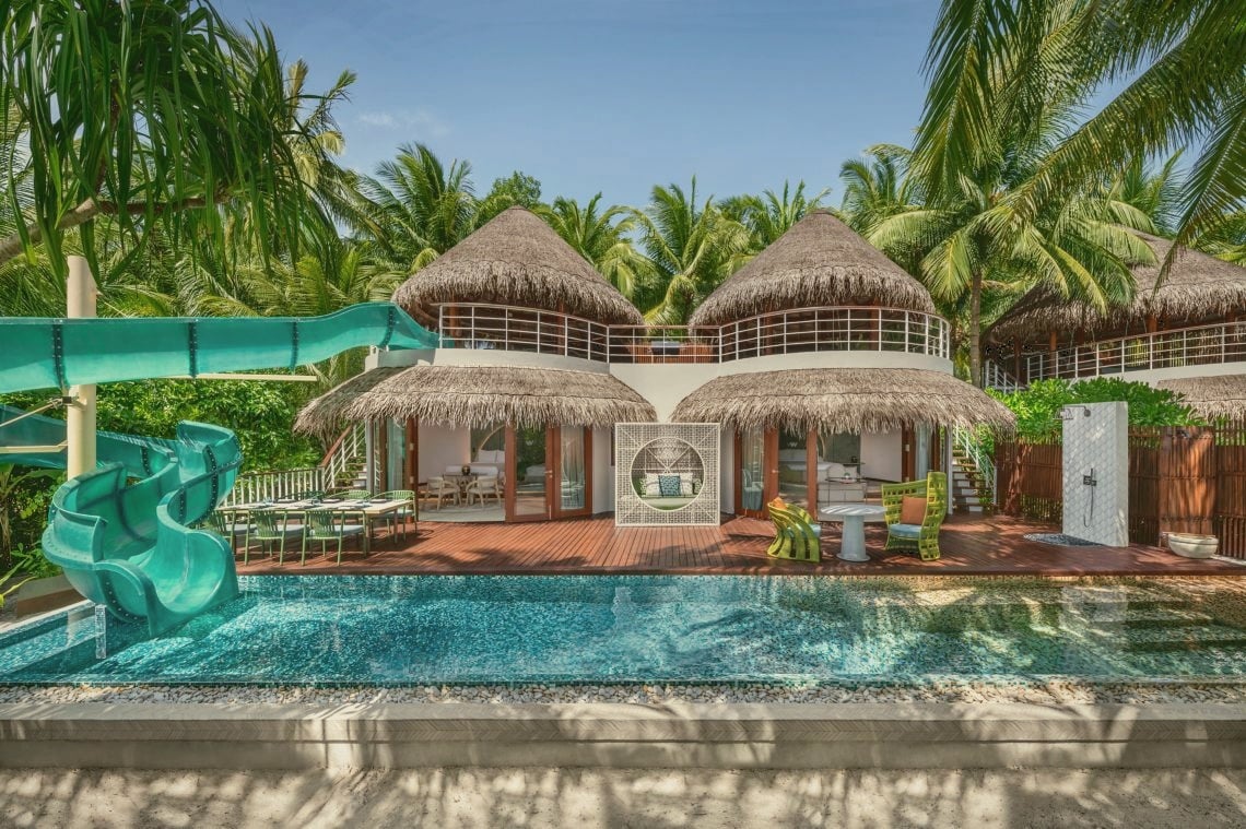 Beach Oasis villa interior. W's contemporary design vocabulary applied to the residential spaces, vivid and unapologetic.